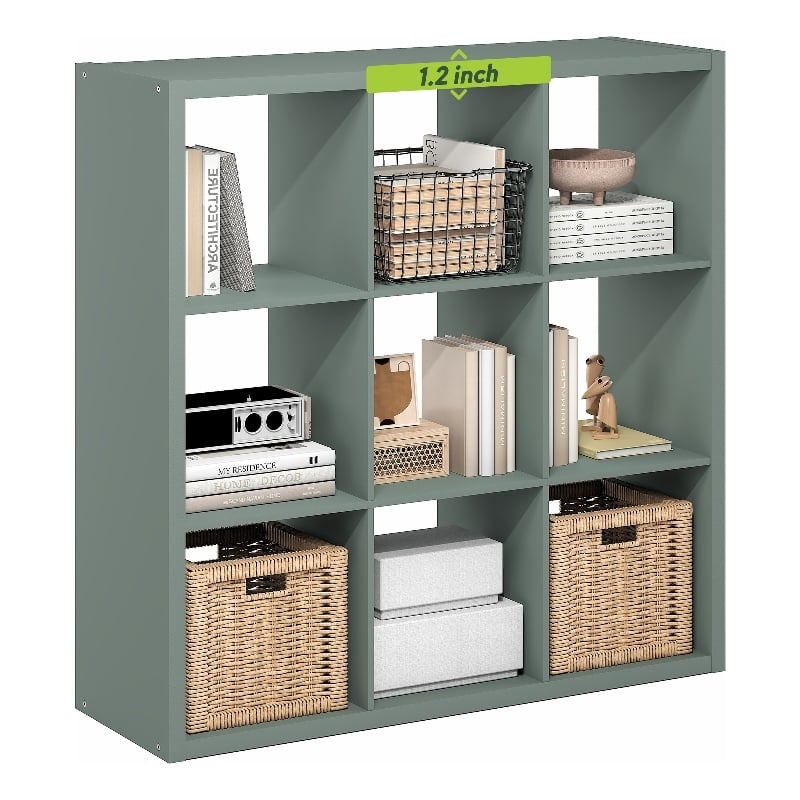 Furinno CUBICLE 9-Cube Thick Frame Reversible Open Back Bookcase Sage Green