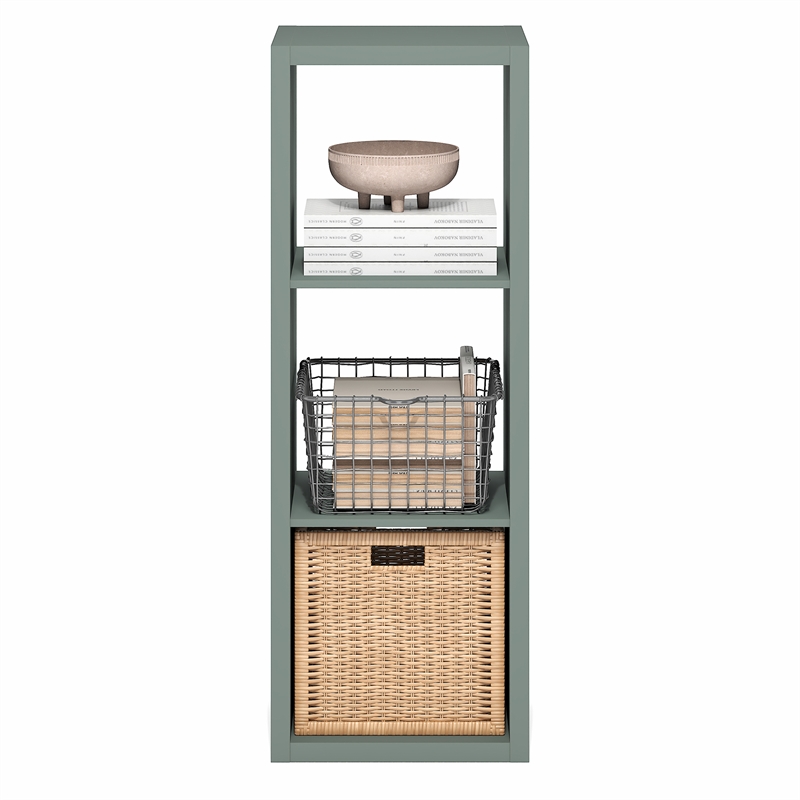 Furinno CUBICLE 3-Cube Thick Frame Reversible Open Back Bookcase Sage Green