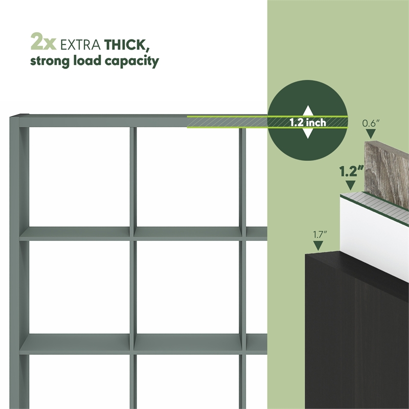 Furinno CUBICLE 12-Cube Thick Frame Reversible Open Back Bookcase Sage Green