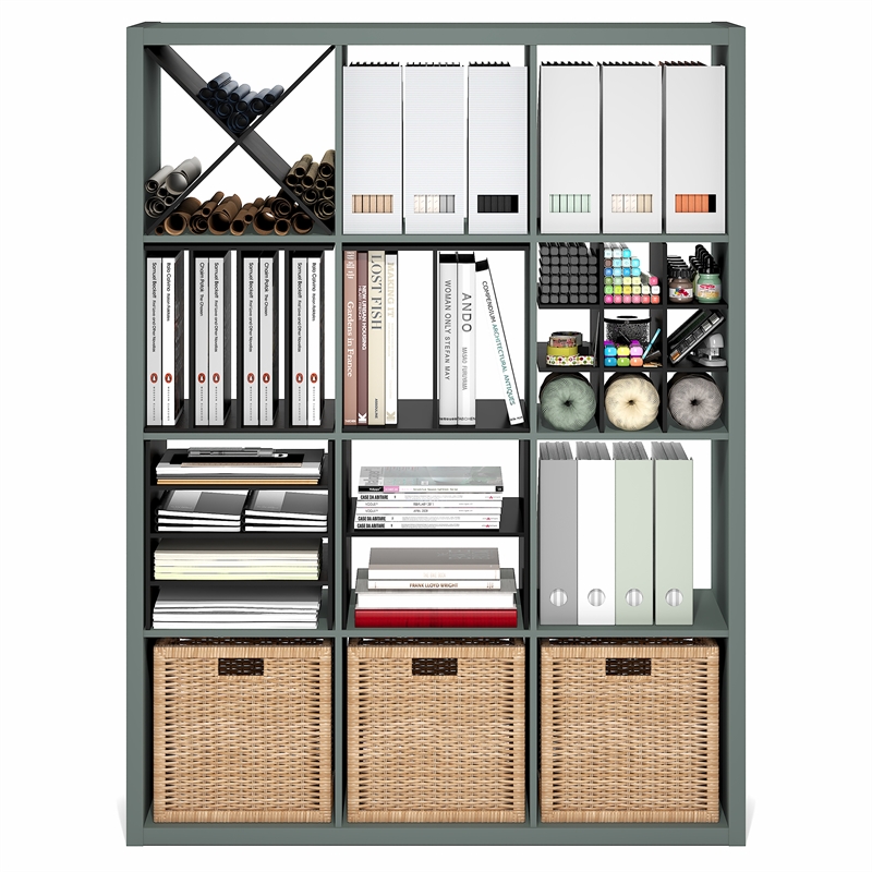 Furinno CUBICLE 12-Cube Thick Frame Reversible Open Back Bookcase Sage Green