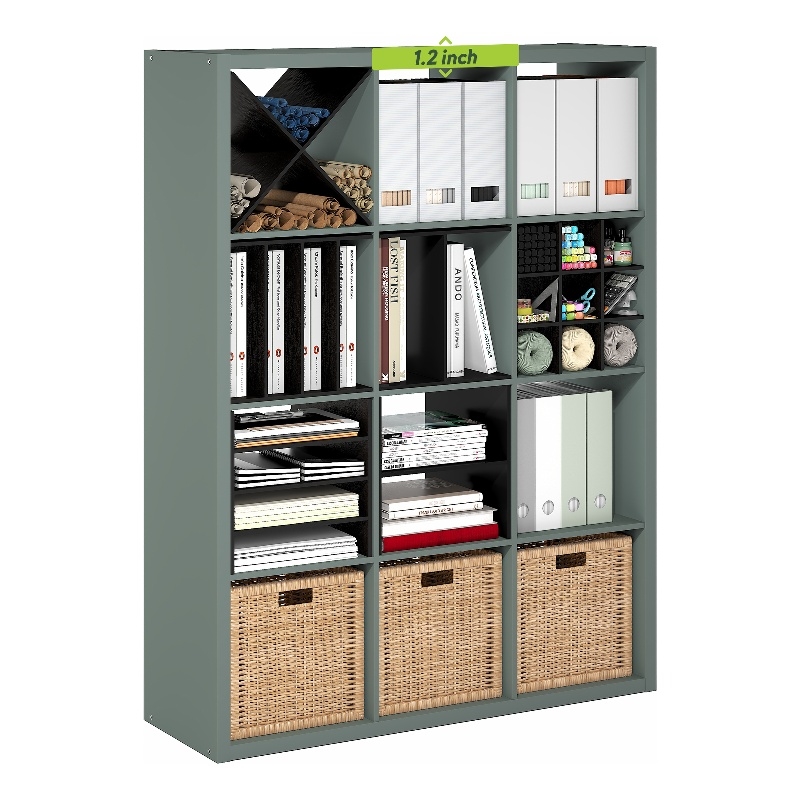 Furinno CUBICLE 12-Cube Thick Frame Reversible Open Back Bookcase Sage Green