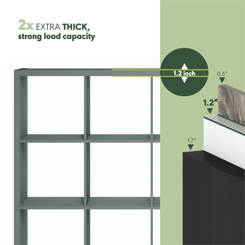 Furinno CUBICLE 16-Cube Thick Frame Reversible Open Back Bookcase Sage Green