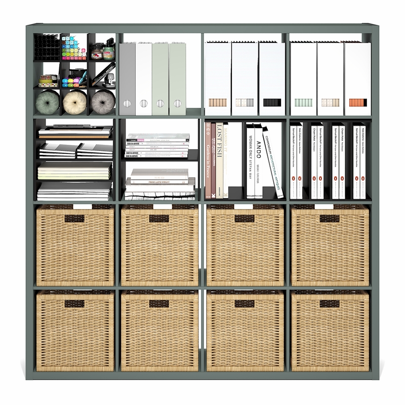 Furinno CUBICLE 16-Cube Thick Frame Reversible Open Back Bookcase Sage Green