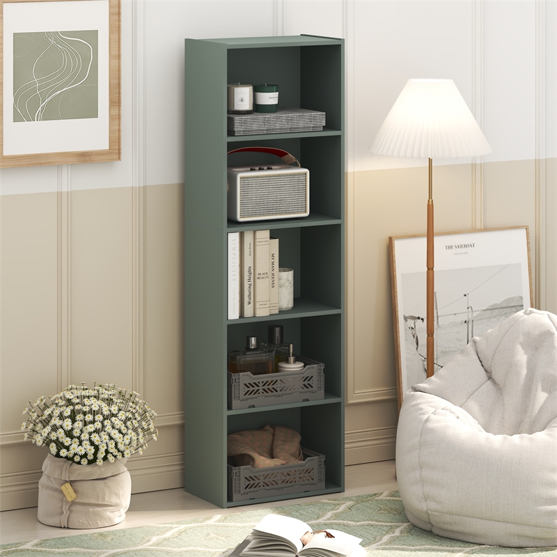 Furinno LUDER 5-Tier Bookshelf in Bookcase in Sage Green