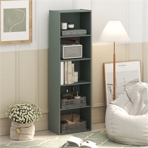 Furinno LUDER 5-Tier Bookshelf in Bookcase in Sage Green