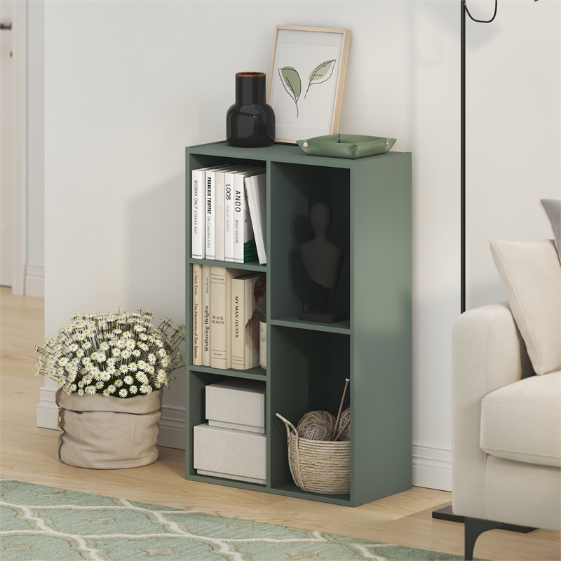 Furinno LUDER 5-Cube Bookshelf in Reversible Bookcase in Sage Green