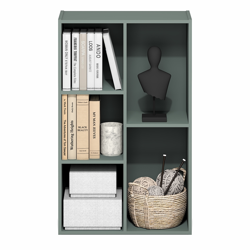 Furinno LUDER 5-Cube Bookshelf in Reversible Bookcase in Sage Green