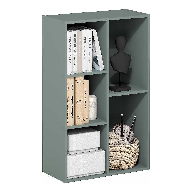 Furinno LUDER 5-Cube Bookshelf in Reversible Bookcase in Sage Green
