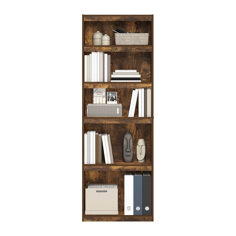 Furinno JAYA 5-Tier Bookshelf with Adjustable Shelves in Amber Oak
