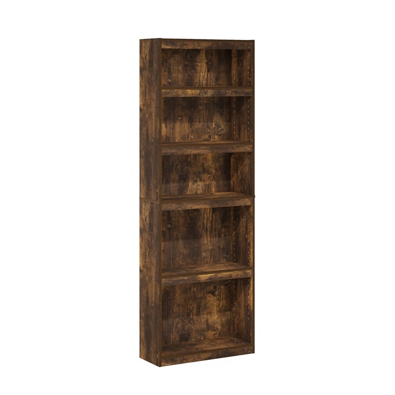 Furinno JAYA 5-Tier Bookshelf with Adjustable Shelves in Amber Oak