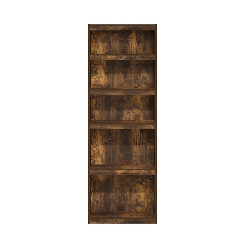 Furinno JAYA 5-Tier Bookshelf with Adjustable Shelves in Amber Oak