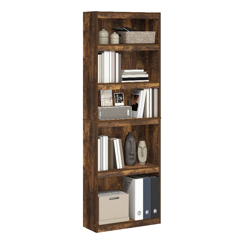 Furinno JAYA 5-Tier Bookshelf with Adjustable Shelves in Amber Oak