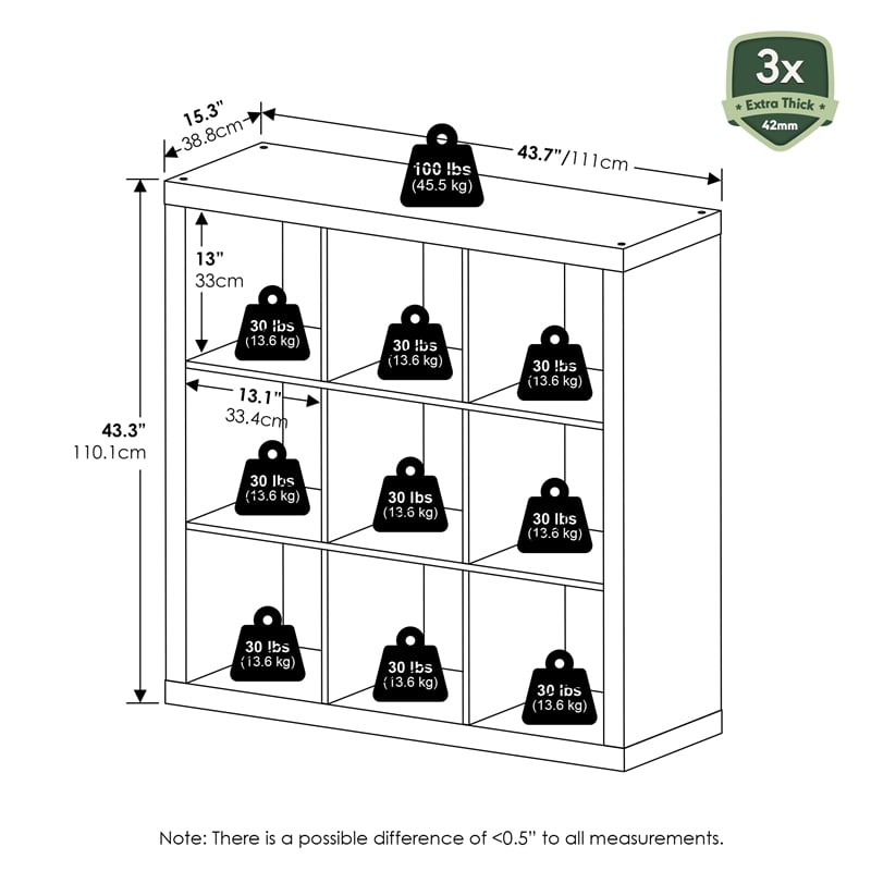 Furinno CUBICLE 9-Cube Triple Thick Frame Cube Storage Organizer Black Oak