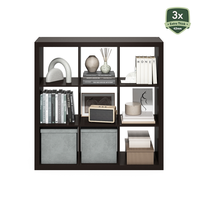 Furinno CUBICLE 9-Cube Triple Thick Frame Cube Storage Organizer Black Oak