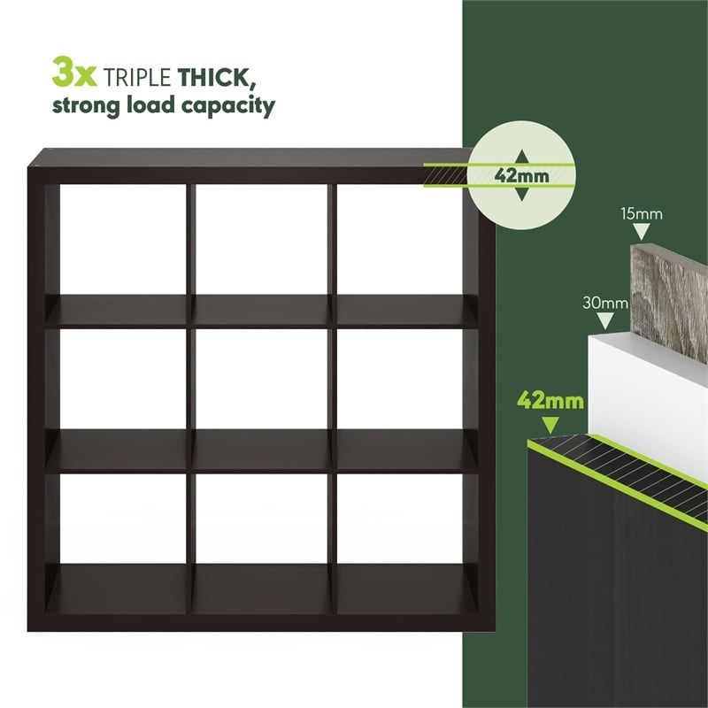 Furinno CUBICLE 9-Cube Triple Thick Frame Cube Storage Organizer Black Oak