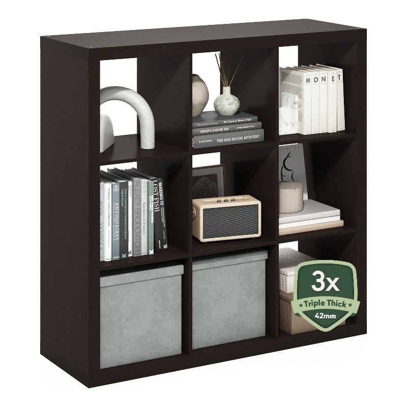 Furinno CUBICLE 9-Cube Triple Thick Frame Cube Storage Organizer Black Oak