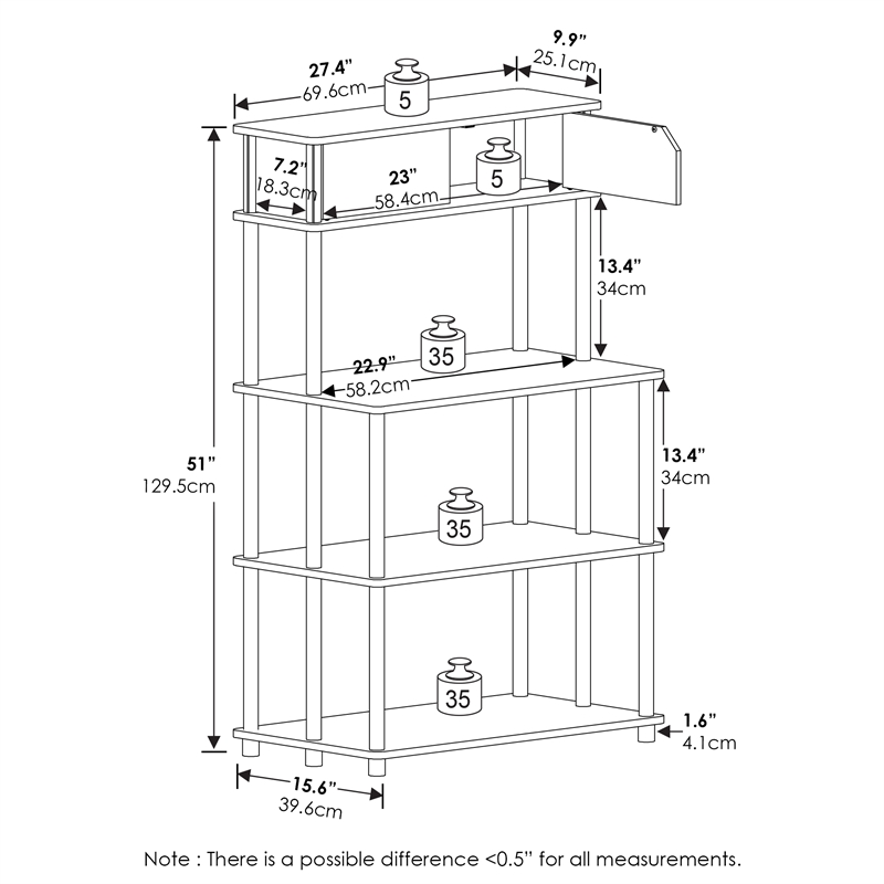 Furinno TURN-N-TUBE 5 Tier Printer Stand with Shelf Cabinet in Dark Americano