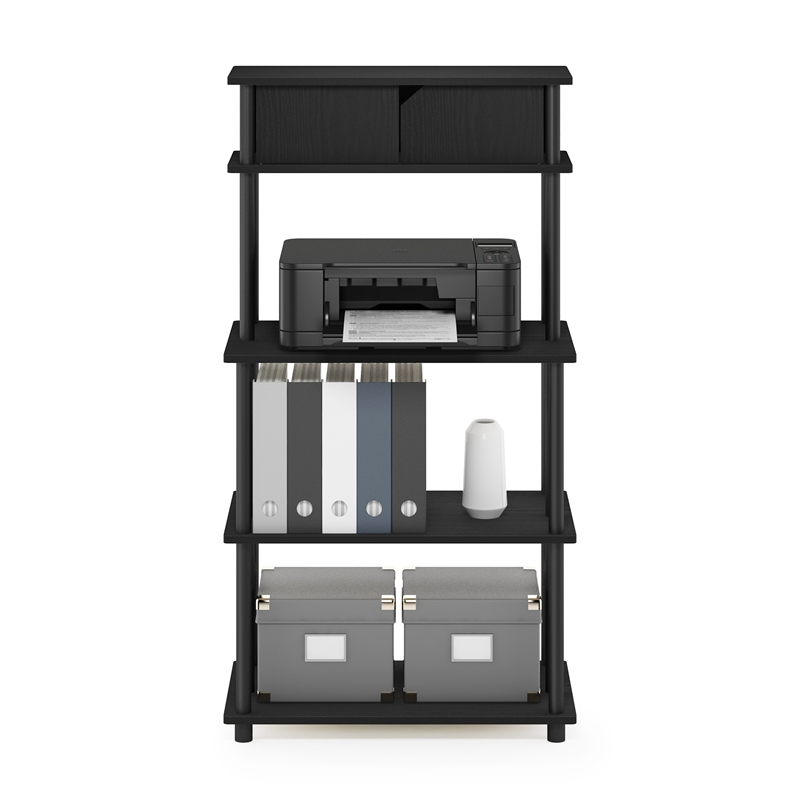 Furinno TURN-N-TUBE 5 Tier Printer Stand with Shelf Cabinet in Dark Americano