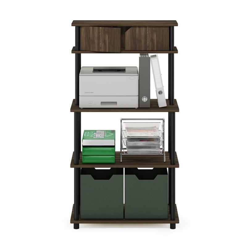 Furinno TURN-N-TUBE 5-Tier Printer Stand with Shelf Cabinet in Brown Walnut