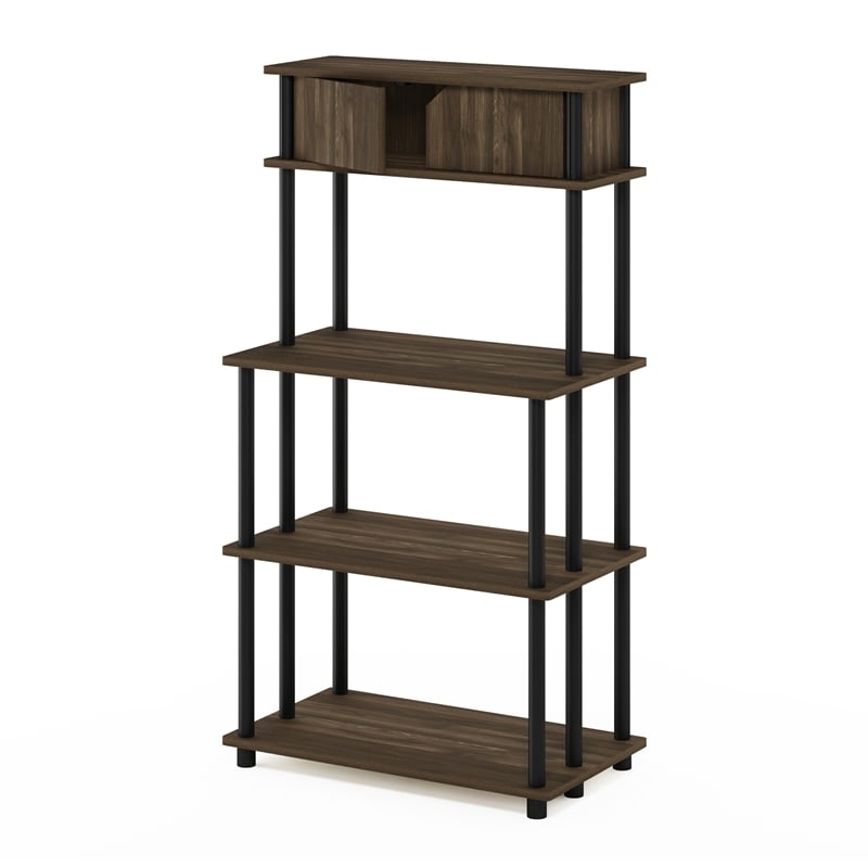 Furinno TURN-N-TUBE 5-Tier Printer Stand with Shelf Cabinet in Brown Walnut