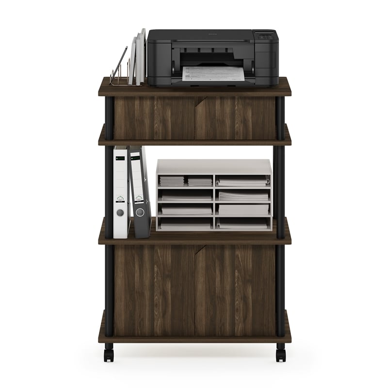 Furinno TURN-N-TUBE Mobile Printer Stand with Cabinet Wheels in Brown Walnut
