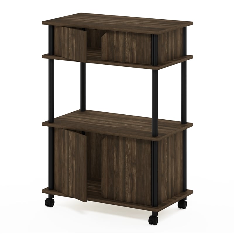 Furinno TURN-N-TUBE Mobile Printer Stand with Cabinet Wheels in Brown Walnut