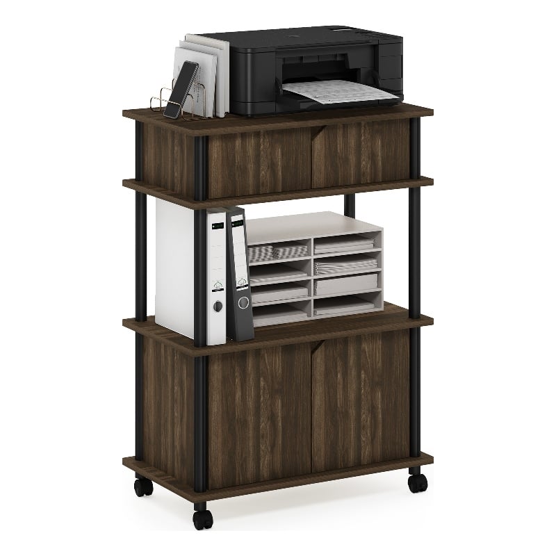 Furinno TURN-N-TUBE Mobile Printer Stand with Cabinet Wheels in Brown Walnut