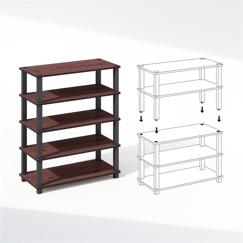 Furinno TURN-S-TUBE Set of 2 3-Tier Stackable Corner Storage Shelf in Cherry Oak