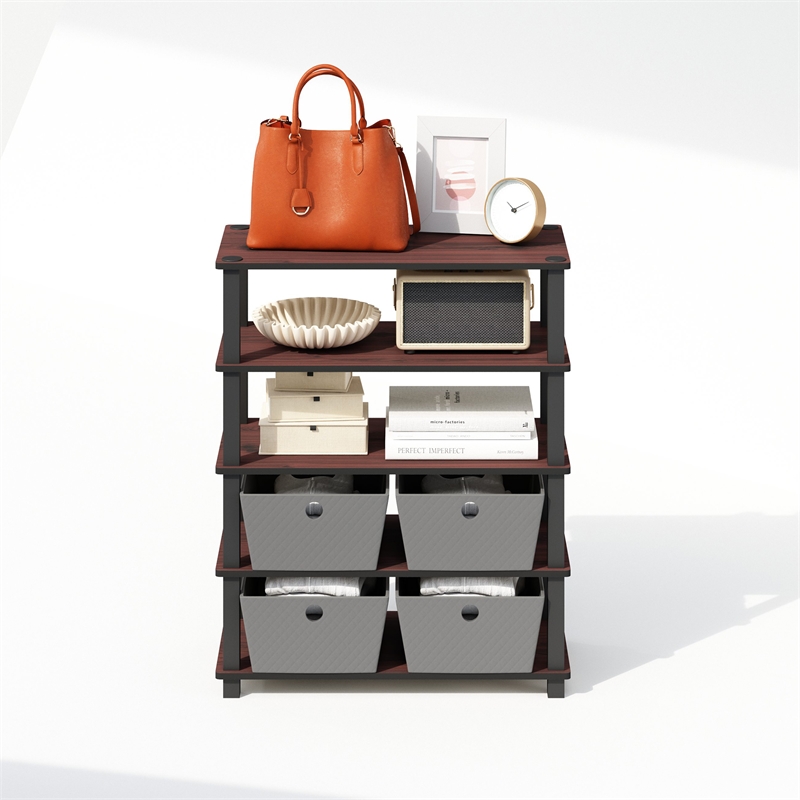 Furinno TURN-S-TUBE Set of 2 3-Tier Stackable Corner Storage Shelf in Cherry Oak