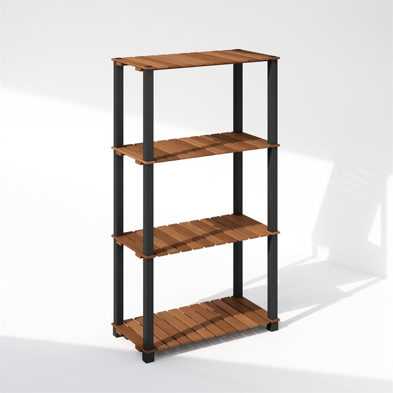 Furinno TURN-N-TUBE 4-Tier Storage Corner Shelf with Wood Slats in Light Wood