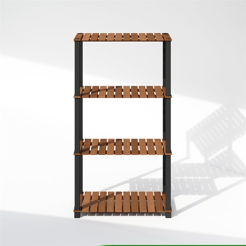 Furinno TURN-N-TUBE 4-Tier Storage Corner Shelf with Wood Slats in Light Wood