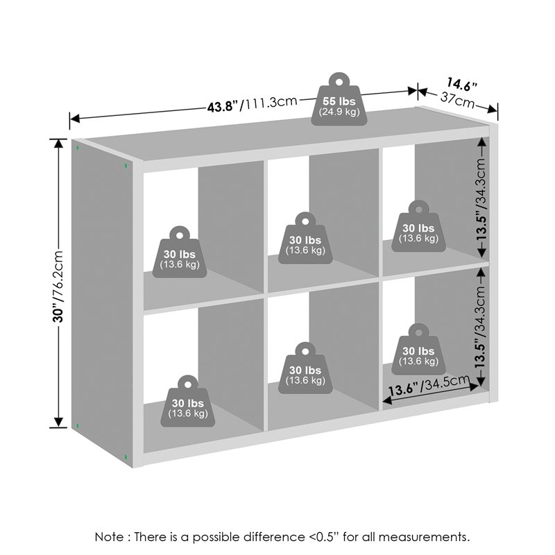 Furinno HERMITE 6 Cube Kitchen Bakers Rack Island with Storage in Black Oak