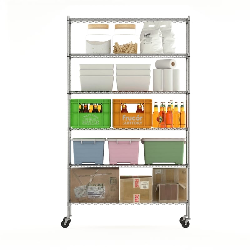 Furinno WAYAR 6-Tier AdJUSTable Steel Standing Storage Shelf in Chrome