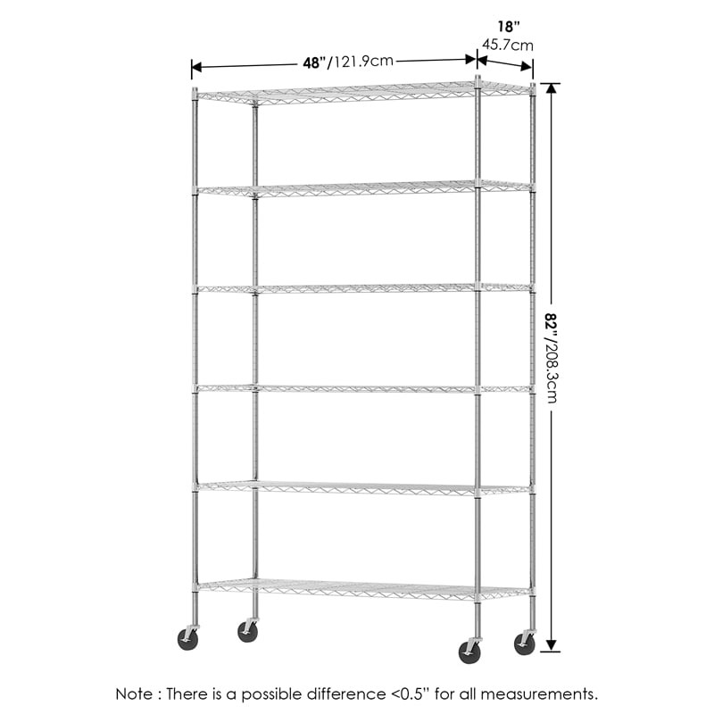 Furinno WAYAR 6-Tier AdJUSTable Steel Standing Storage Shelf in Chrome