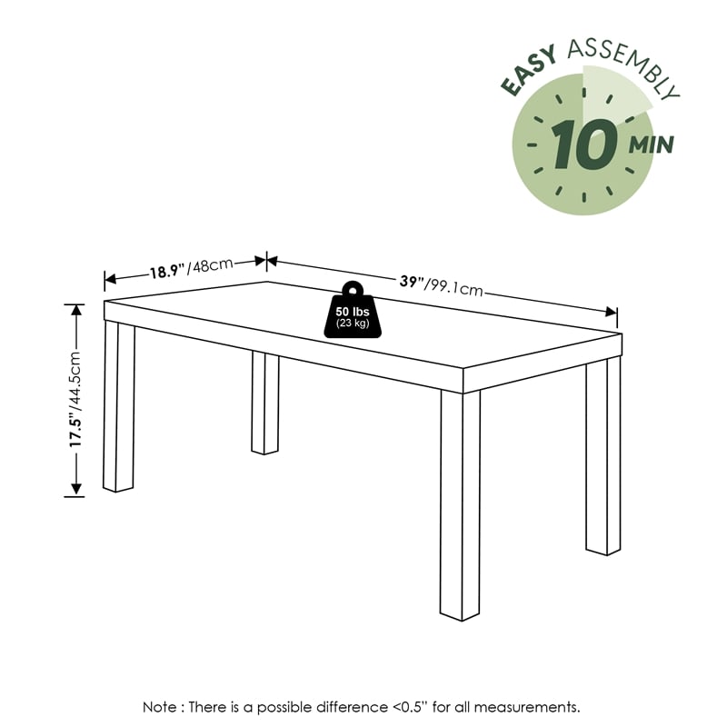 Furinno CLASSIC Coffee Table with 1.8 Inch Thick Tabletop in Sage Green