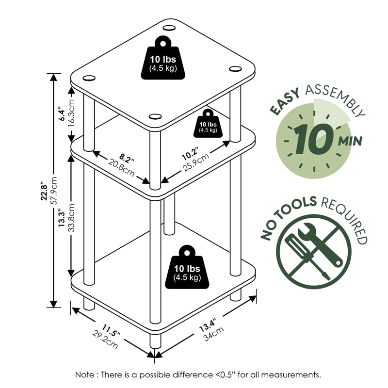 Furinno JUST 3-Tier Open Shelves End Table with Easy Assembly Sage Green