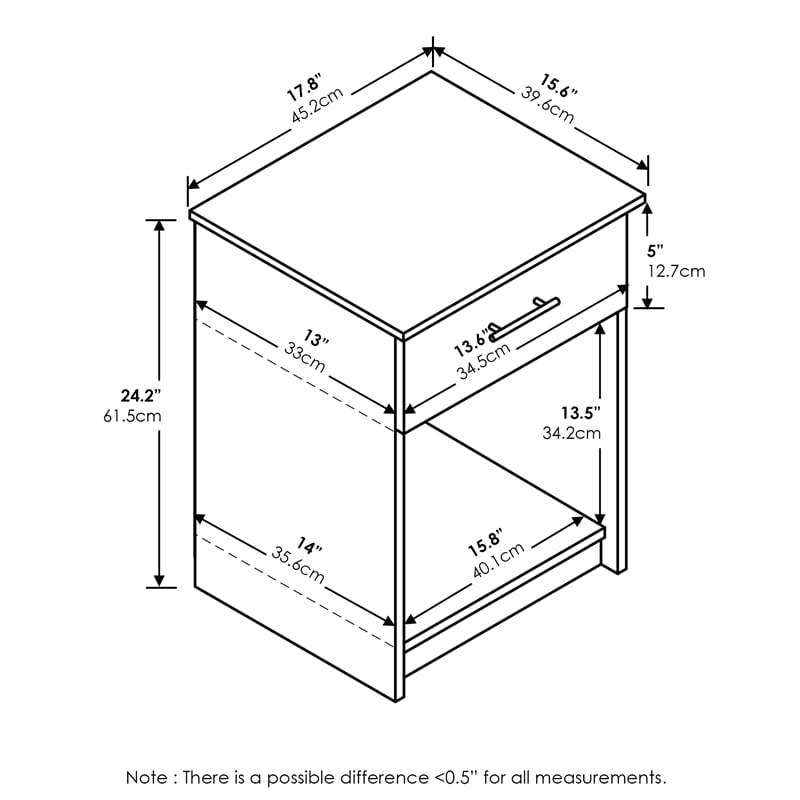 Furinno TIDUR Set of 2 Nightstand with Drawer and Open Shelf Dark Americano