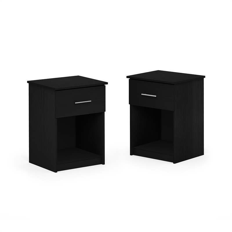 Furinno TIDUR Set of 2 Nightstand with Drawer and Open Shelf Dark Americano