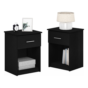 Furinno TIDUR Set of 2 Nightstand with Drawer and Open Shelf Dark Americano