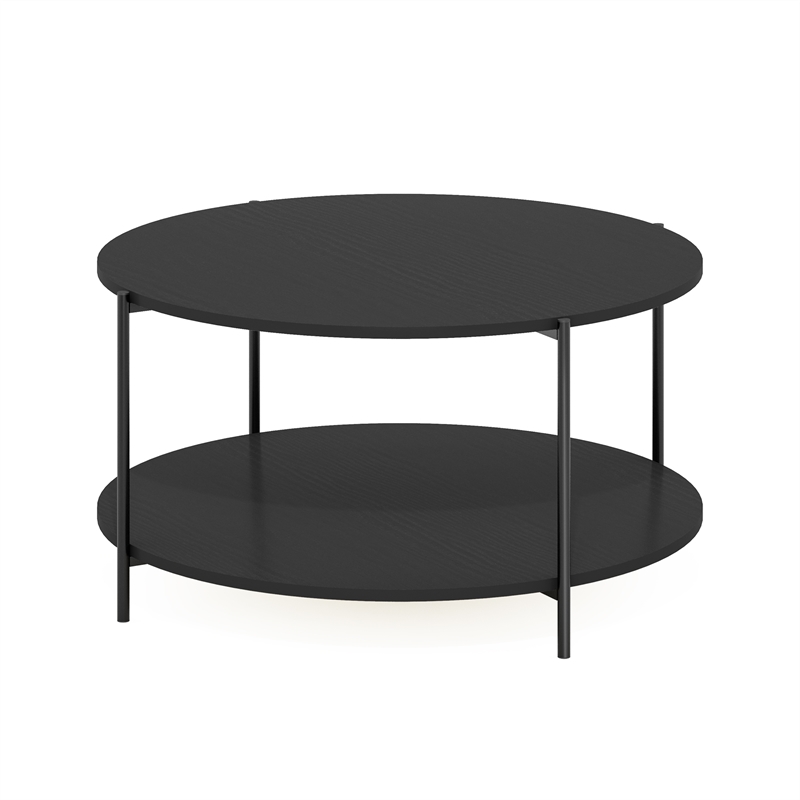 Furinno BESI 2-Tier Round Coffee Table with Metal Legs Dark Americano