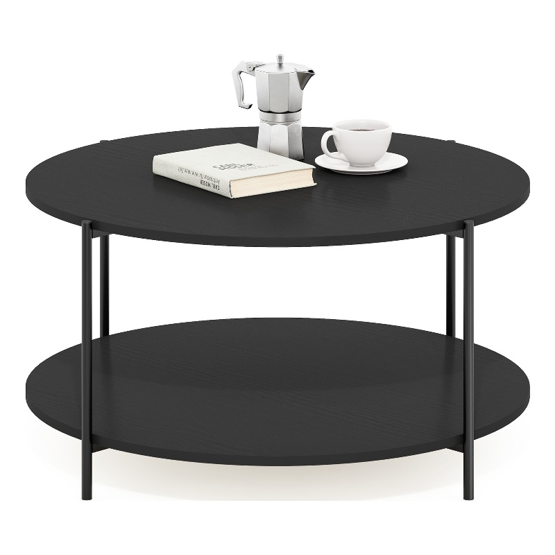 Furinno BESI 2-Tier Round Coffee Table with Metal Legs Dark Americano