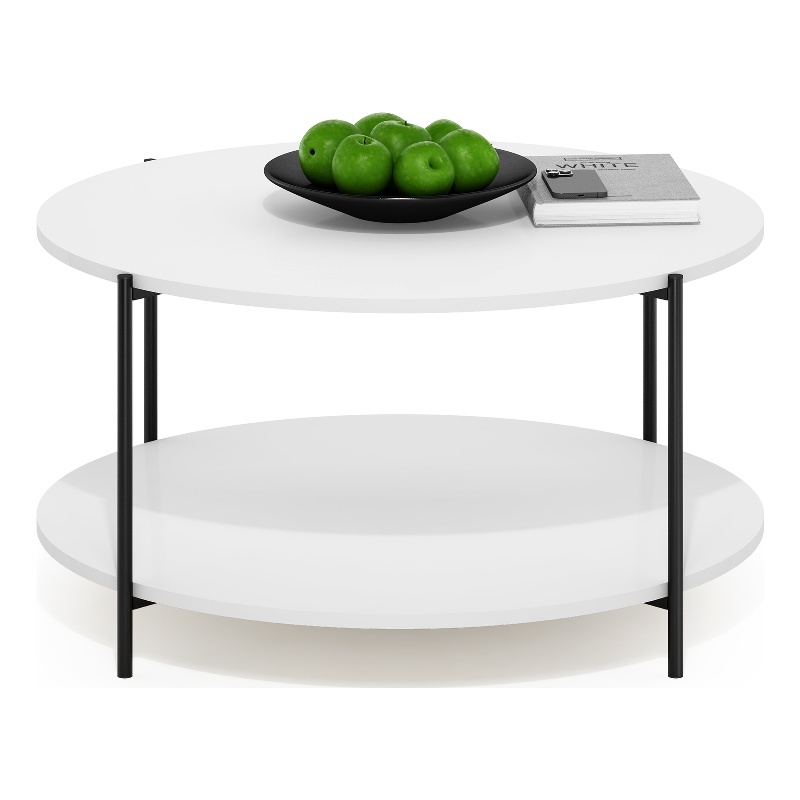 Furinno BESI 2-Tier Round Coffee Table with Metal Legsin Plain White