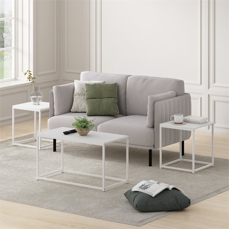Furinno CAMNUS Set of 3 Coffee Table with 2 End Tables in White