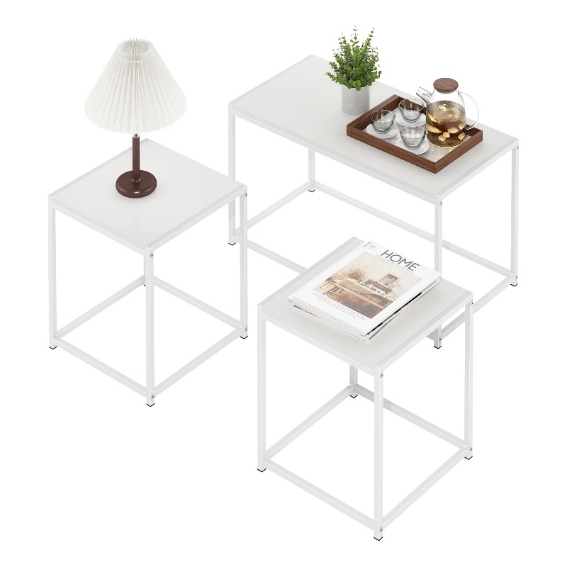 Furinno CAMNUS Set of 3 Coffee Table with 2 End Tables in White