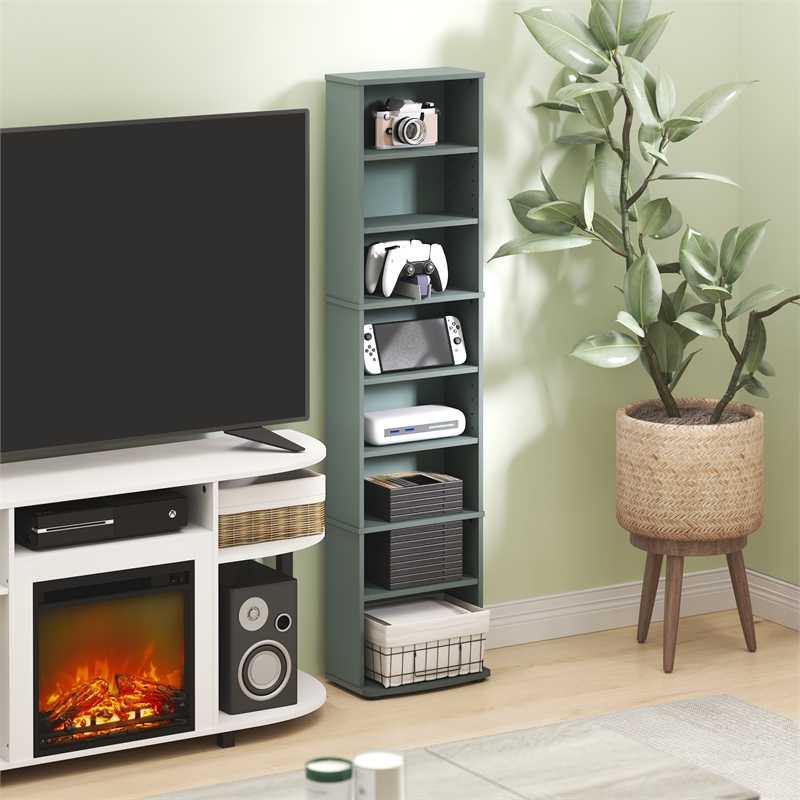 Furinno JAYA 8-Tier Narrow AdJUSTable Media Shelves Sage Green