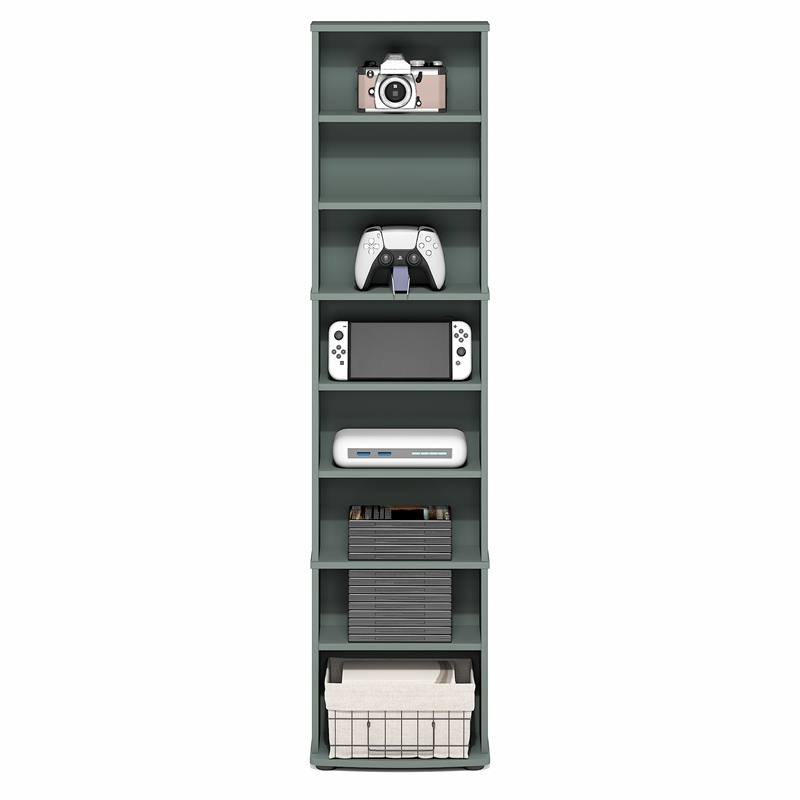 Furinno JAYA 8-Tier Narrow AdJUSTable Media Shelves Sage Green