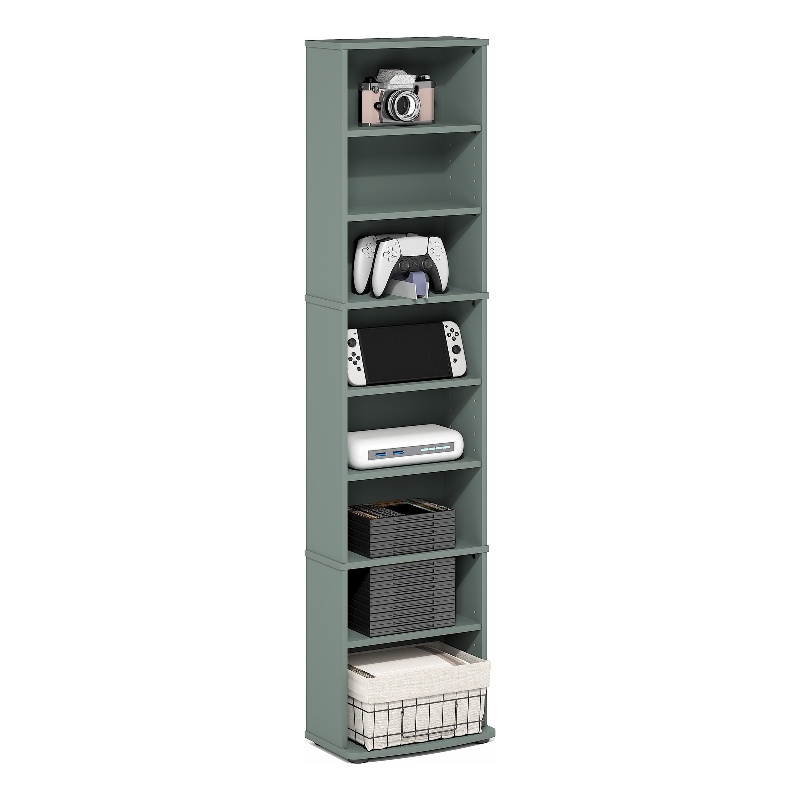 Furinno JAYA 8-Tier Narrow AdJUSTable Media Shelves Sage Green