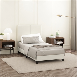 Furinno PESSAC Twin PU Leather Upholstered Bedframe in Plain White