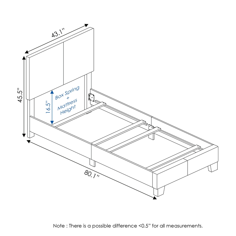 Furinno PESSAC Twin PU Leather Upholstered Bedframe in Plain White