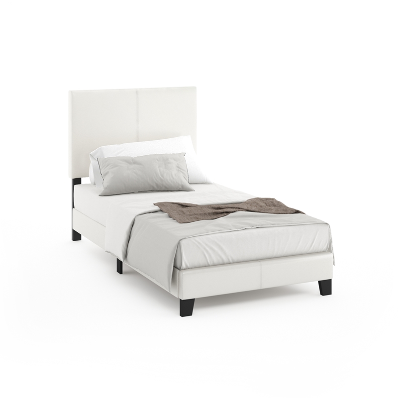 Furinno PESSAC Twin PU Leather Upholstered Bedframe in Plain White